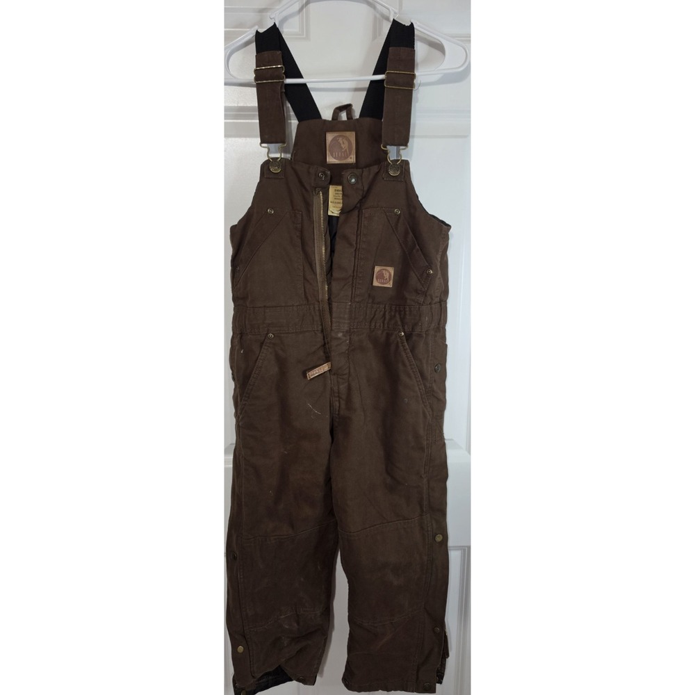 Berne Youth 7-8 Small Brown Insulated Bib Overalls Canvas Workwear BB31BB